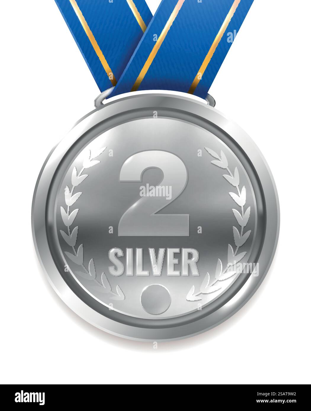 Medaglia d'argento sul nastro blu. Distintivo premio del concorso isolato su sfondo bianco. Medaglia d'argento sul nastro blu. Distintivo premio del concorso Illustrazione Vettoriale