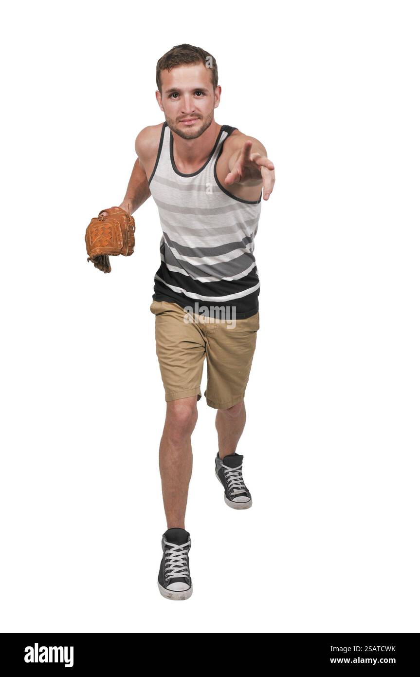 L'uomo lanciatore di baseball diventando pronto a lanciare una palla in un gioco Foto Stock L'uomo lanciatore di baseball diventando pronto a lanciare una palla in un gioco Foto Stock