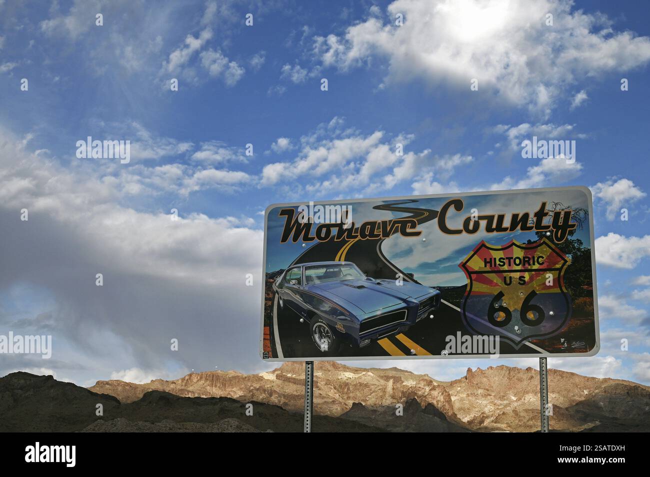 Mohave County, Route 66, segnaletica per Oatman, Arizona, USA, Nord America Foto Stock
