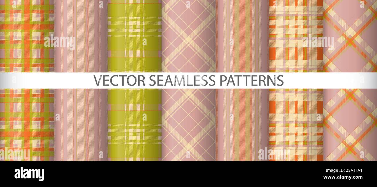 Impostare la ripetizione continua vettoriale. Tessuto Tartan. Controllare la collezione di fondo a quadri texture. Illustrazione Vettoriale