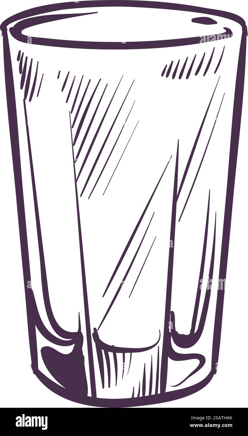 Bevendo incisione in vetro. Vetreria per bevande disegnata a mano isolata su sfondo bianco. Bevendo incisione in vetro. Bicchieri per bevande trafilate a mano Illustrazione Vettoriale