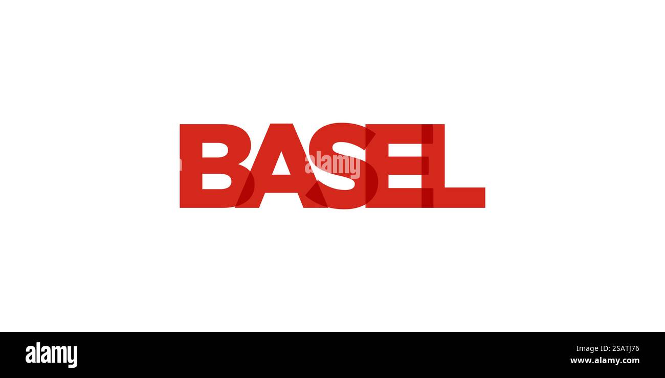 Basilea in Svizzera emblema per stampa e web. Il design presenta uno stile geometrico, un'illustrazione vettoriale con caratteri tipografici in grassetto in caratteri moderni. Slogan grafico isolato su sfondo bianco. Illustrazione Vettoriale