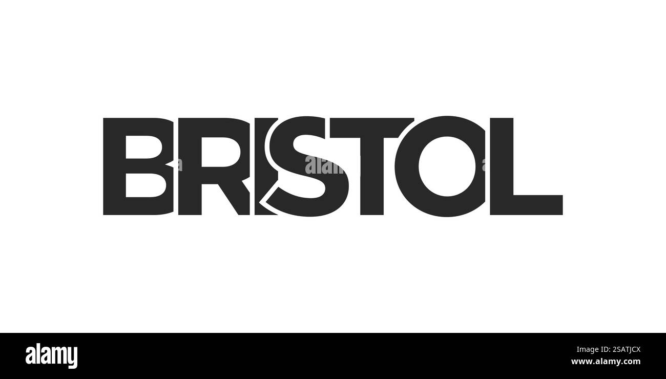 Il design di Bristol, città del Regno Unito, presenta un'illustrazione vettoriale in stile geometrico con caratteri tipografici in stile moderno su sfondo bianco. Città solarus nel Regno Unito che offre una miscela unica di monumenti storici e urbani. Il design presenta un'illustrazione in stile geometrico con caratteri tipografici in stile moderno su sfondo bianco. Illustrazione Vettoriale