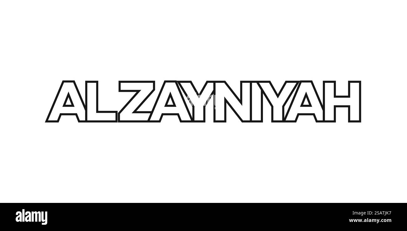 Al Zayniyah nell'emblema egiziano per stampa e web. Il design presenta uno stile geometrico, un'illustrazione vettoriale con caratteri tipografici in grassetto in caratteri moderni. Slogan grafico isolato su sfondo bianco. Illustrazione Vettoriale