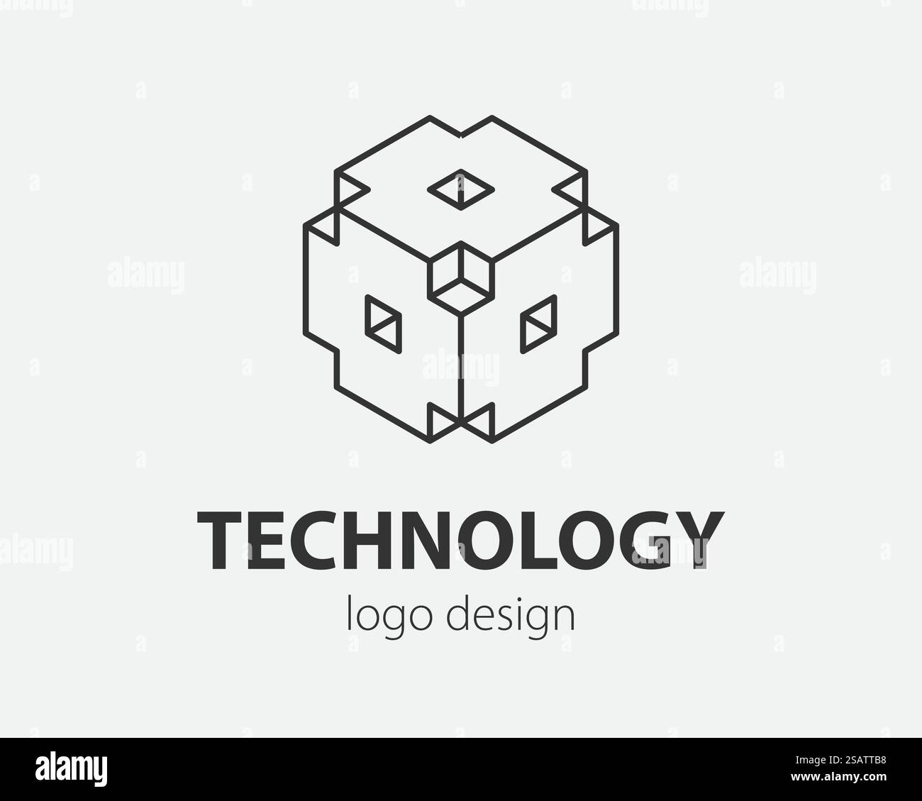 Block Logo design astratto tecnologia modello vettoriale di comunicazione stile lineare. Icona concetto logotipo Internet di intelligence.. Design della linea del logo tecnologico. Logotipo per azienda digitale. Illustrazione Vettoriale