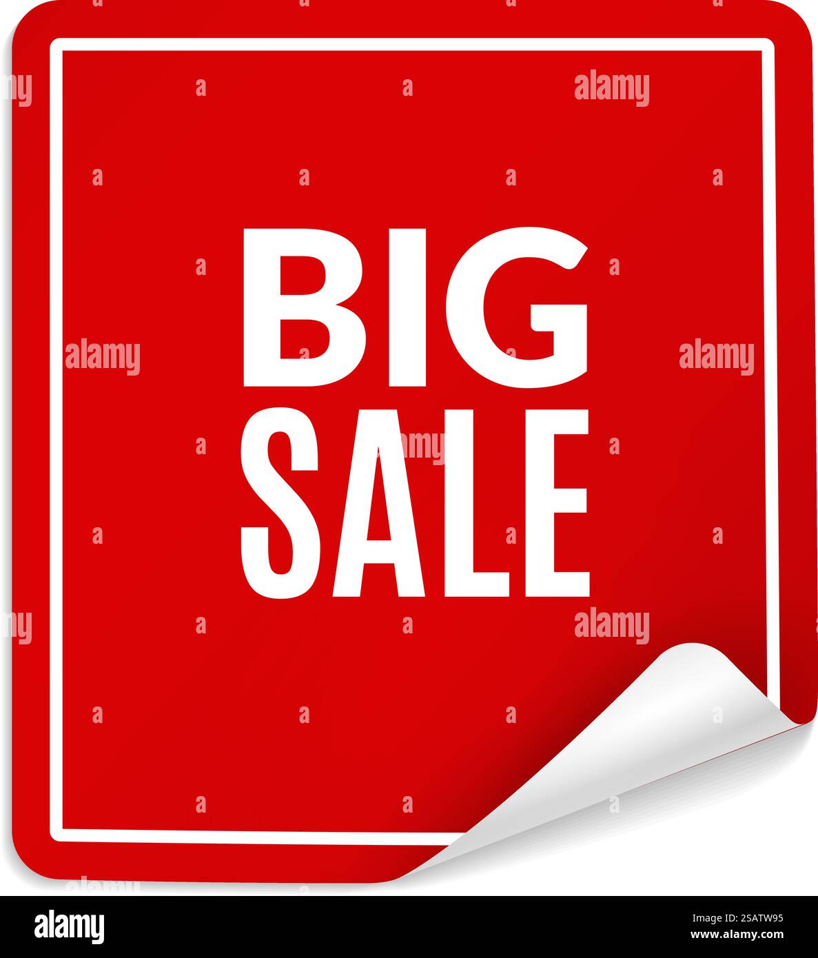 Adesivo di vendita importante. Etichetta rossa con angolo arricciato isolato su sfondo bianco. Adesivo di vendita importante. Etichetta rossa con angolo arricciato Illustrazione Vettoriale