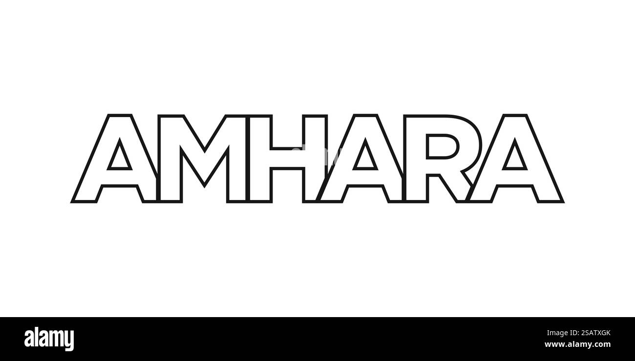 Amhara in Etiopia emblema per stampa e web. Il design presenta uno stile geometrico, un'illustrazione vettoriale con caratteri tipografici in grassetto in caratteri moderni. Slogan grafico isolato su sfondo bianco. Illustrazione Vettoriale