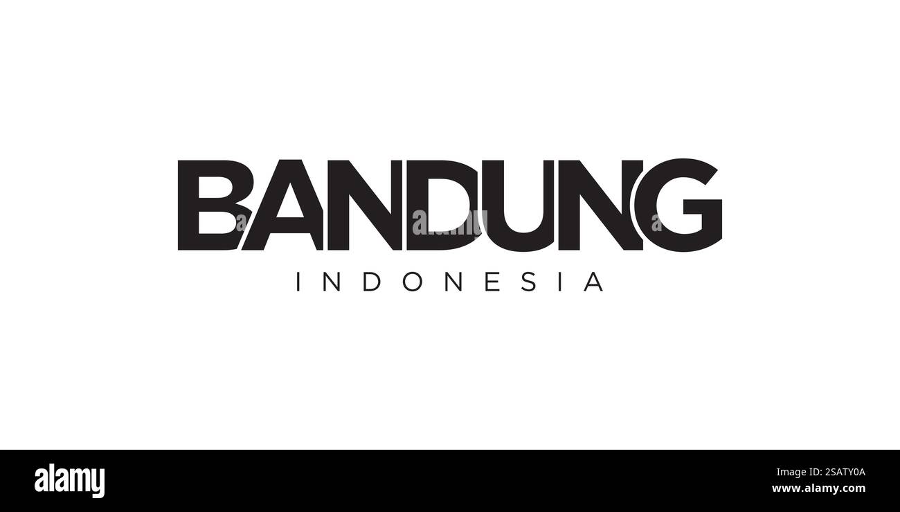 Bandung in Indonesia emblema per stampa e web. Il design presenta uno stile geometrico, un'illustrazione vettoriale con caratteri tipografici in grassetto in caratteri moderni. Slogan grafico isolato su sfondo bianco.. Bandung nell'emblema dell'Indonesia. Il design presenta uno stile geometrico, un'illustrazione vettoriale con caratteri tipografici in grassetto e un carattere moderno. Il lettering grafico dello slogan. Illustrazione Vettoriale