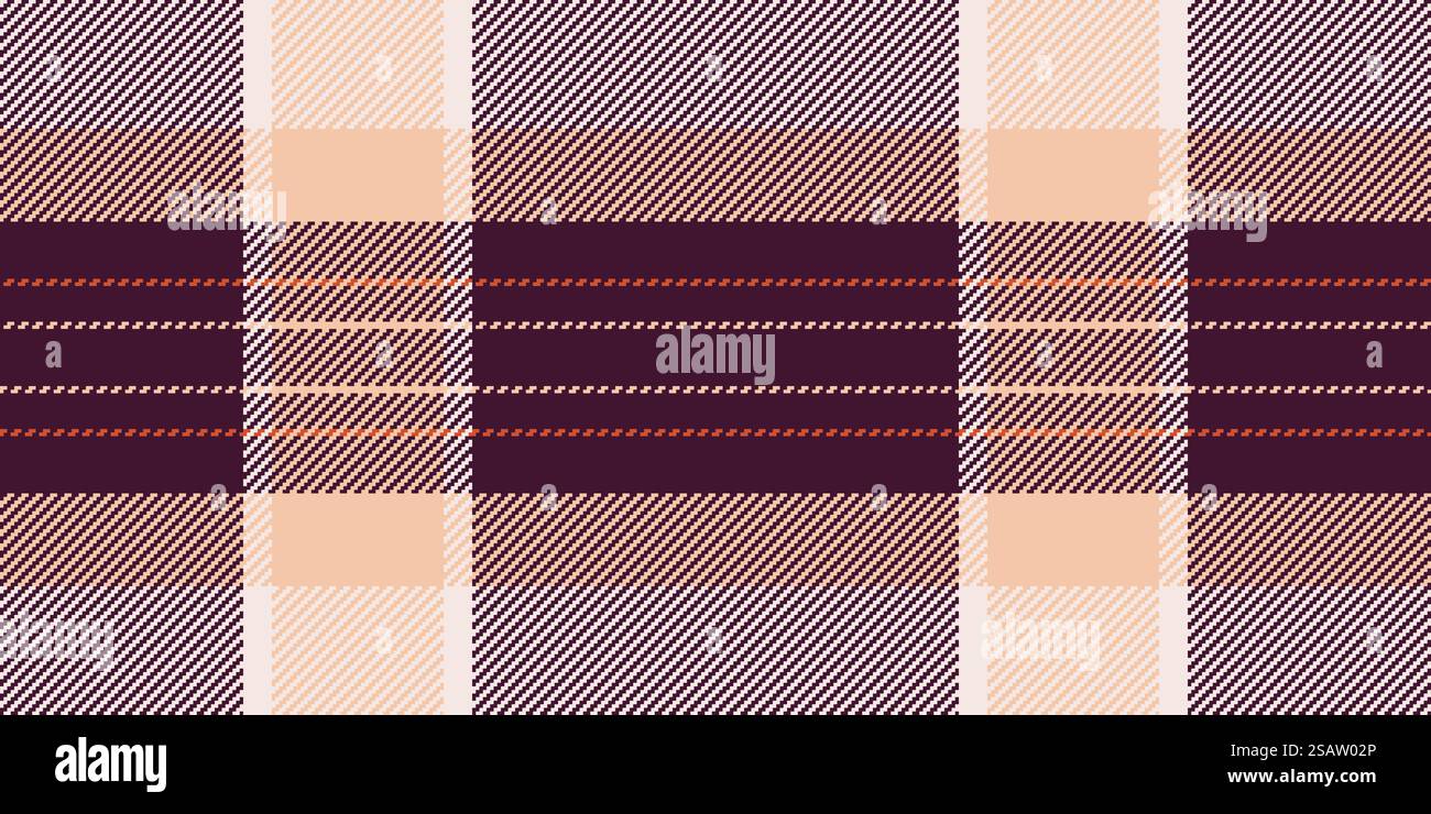 Tessuto di abbigliamento tartan tessile, controllo del motivo vettoriale industriale. Tessuto Business background senza cuciture nei colori scuro e arancione. Illustrazione Vettoriale