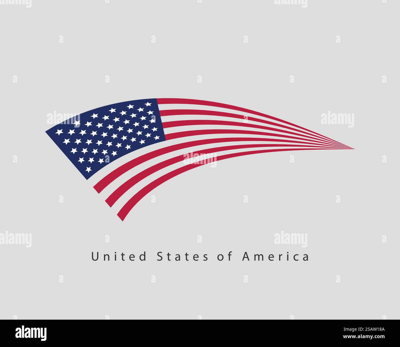 Vettore di bandiera USA. Simbolo degli Stati Uniti d'America di stile moderno. Elemento di disegno americano del banner. Illustrazione Vettoriale