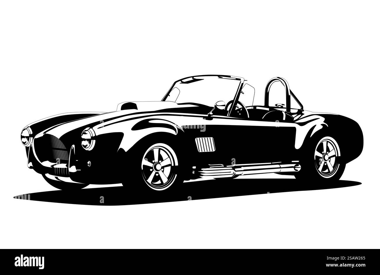 Auto sportiva classica con silhouette AC Shelby Cobra Roadster, illustrazione vettoriale. Auto classica con silhouette sportiva AC Shelby Cobra Roadster Illustrazione Vettoriale