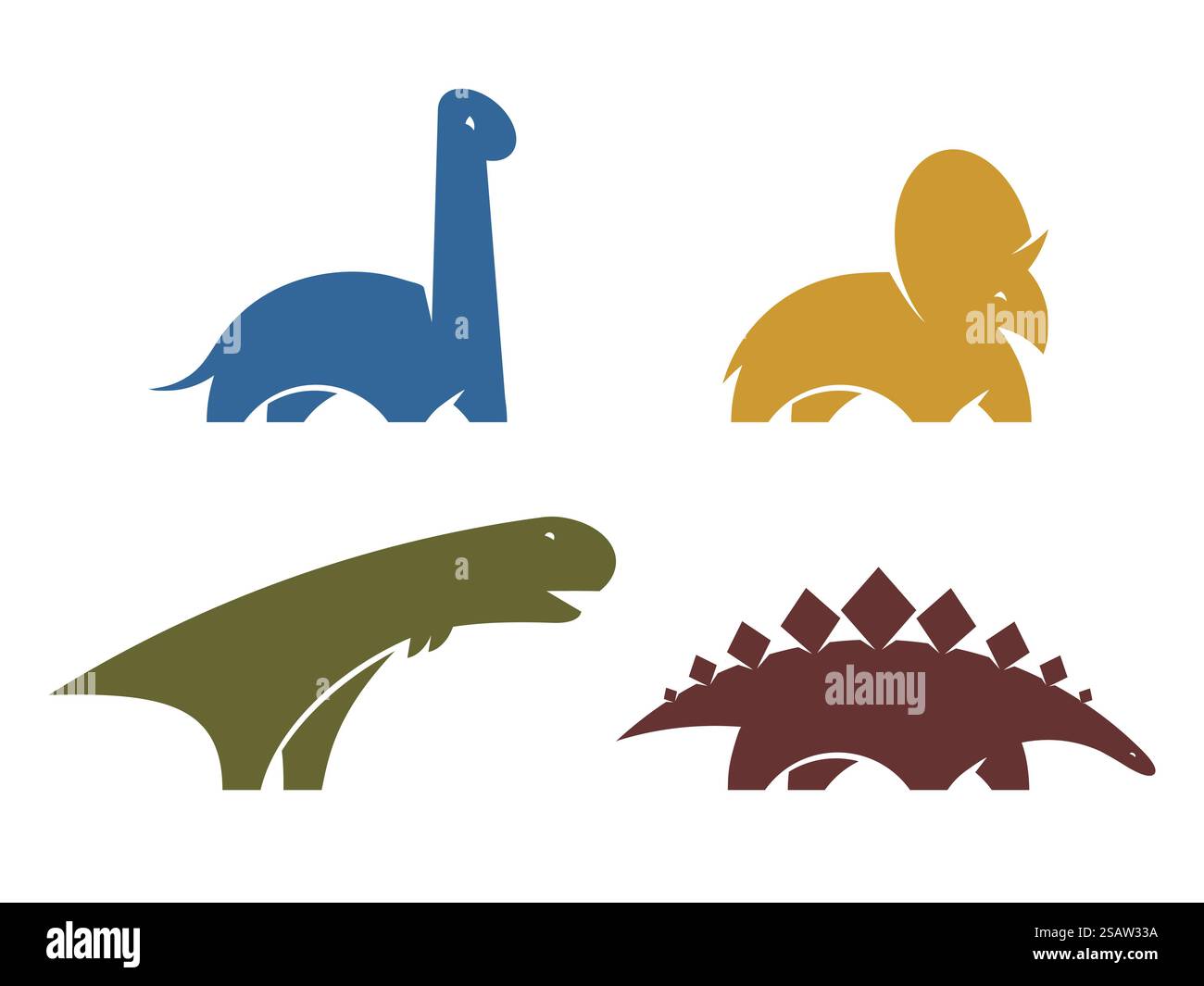 Imposta elemento di design del logo vettoriale dei dinosauri. Jurassic Park World. Collezione di dinosauri silhouette isolata su sfondo bianco. Modello del sito Web delle icone Dino. Illustrazione Vettoriale