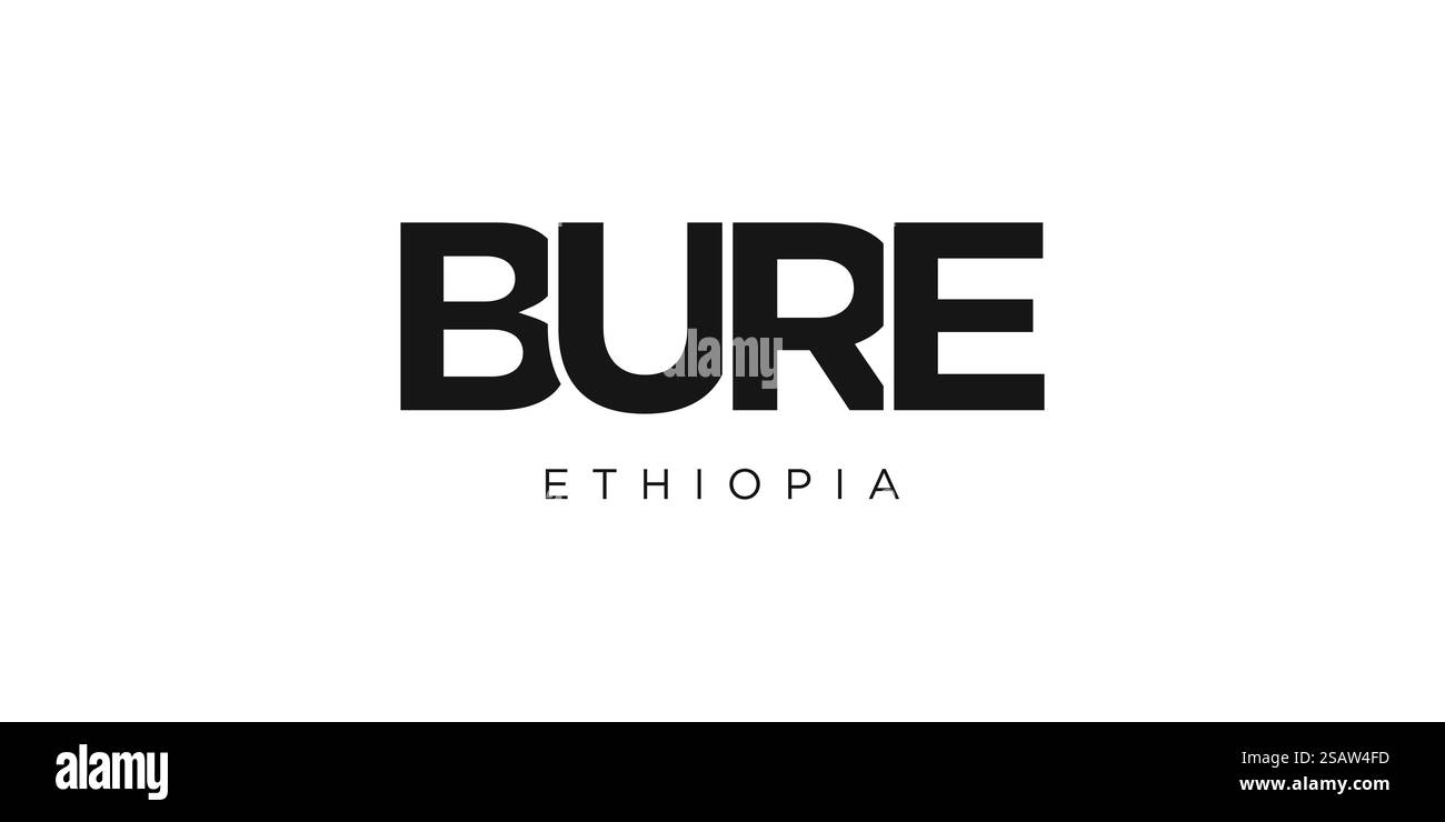 Bure in the Ethiopia emblema per stampa e web. Il design presenta uno stile geometrico, un'illustrazione vettoriale con caratteri tipografici in grassetto in caratteri moderni. Slogan grafico isolato su sfondo bianco. Illustrazione Vettoriale