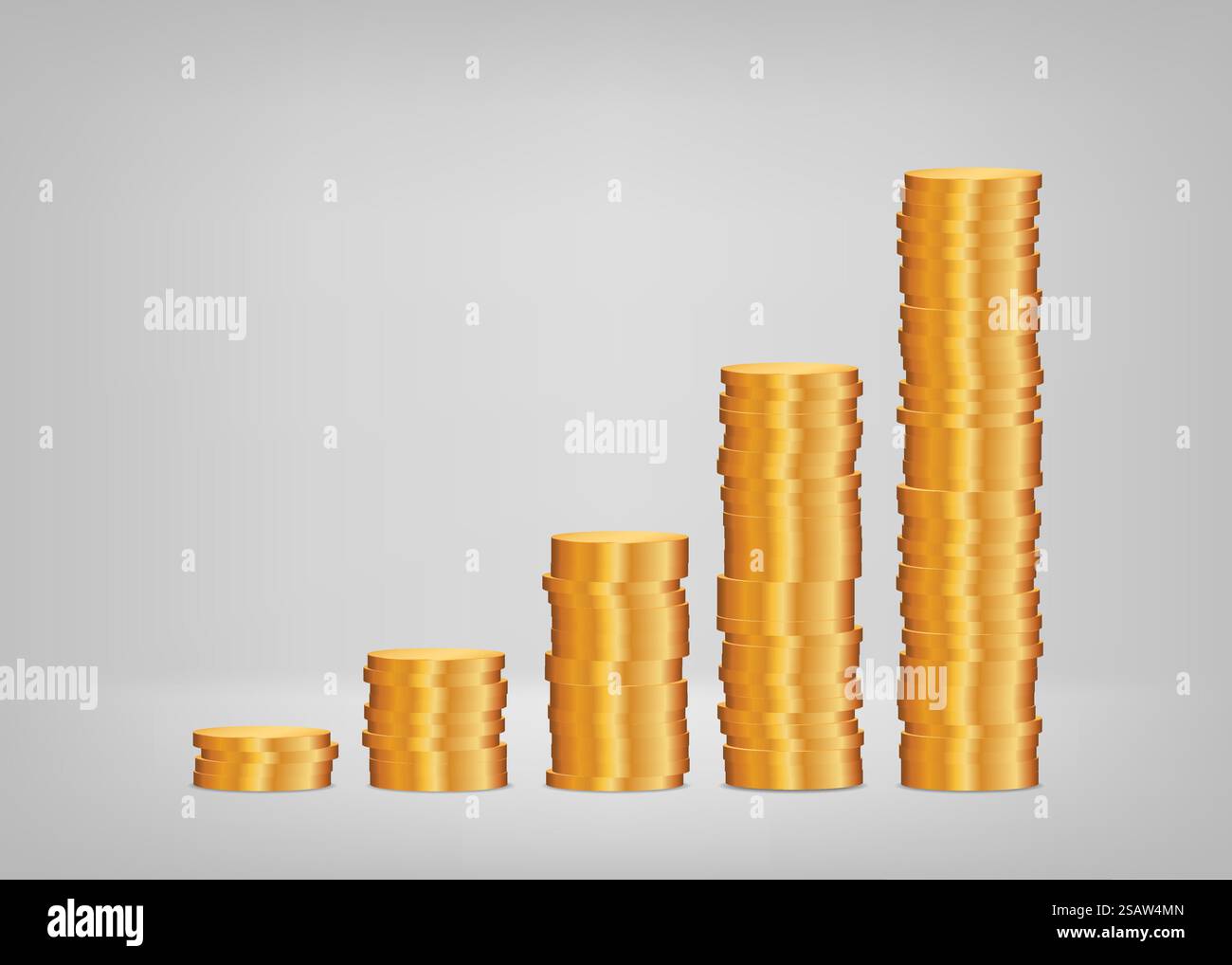Crescita dei profitti, grafico dal concetto di pile di monete per le aziende. Illustrazione vettoriale. Illustrazione Vettoriale
