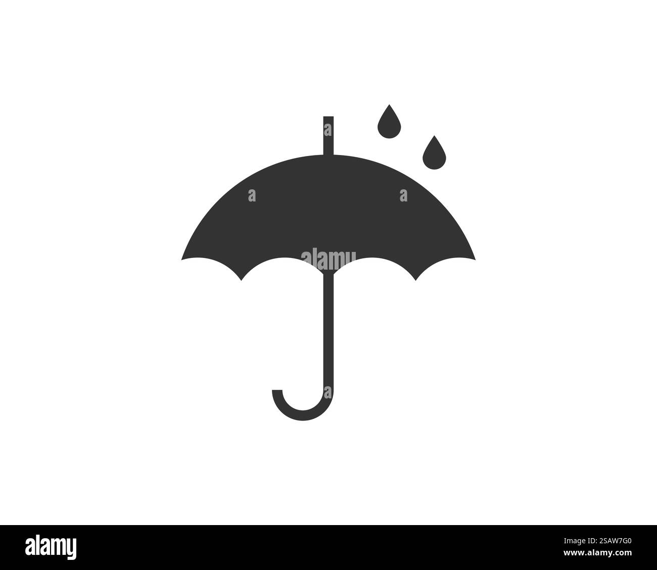 Vettore icona ombrello. Protezione dalla pioggia. Concetto per la compagnia assicurativa. Design piatto con silhouette in bianco e nero. Illustrazione Vettoriale