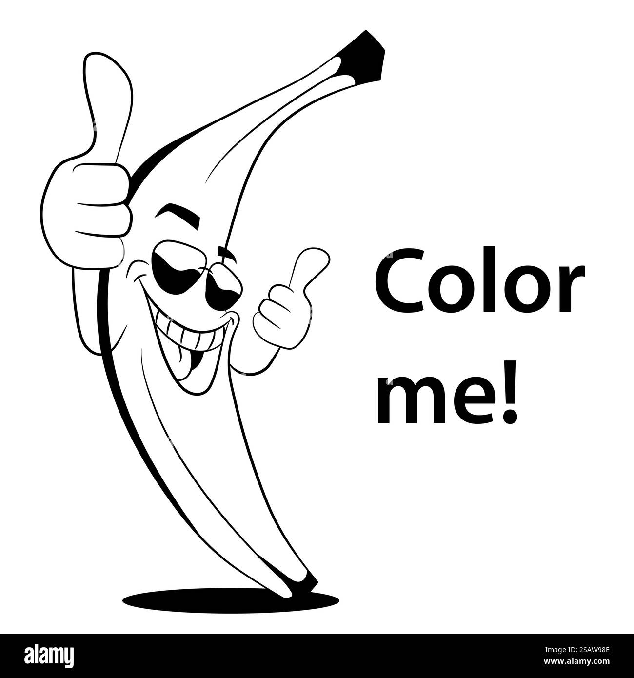 Modello di silhouette con stampa nera e sorridente sulle banane per libri da colorare. Illustrazione vettoriale. Modello di silhouette con stampa nera e sorridente sulle banane per libri da colorare Illustrazione Vettoriale