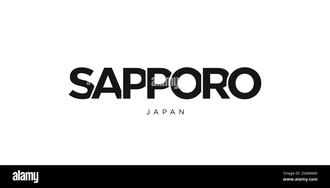 Sapporo in Giappone emblema per stampa e web. Il design presenta uno stile geometrico, un'illustrazione vettoriale con caratteri tipografici in grassetto in caratteri moderni. Slogan grafico isolato su sfondo bianco. Illustrazione Vettoriale