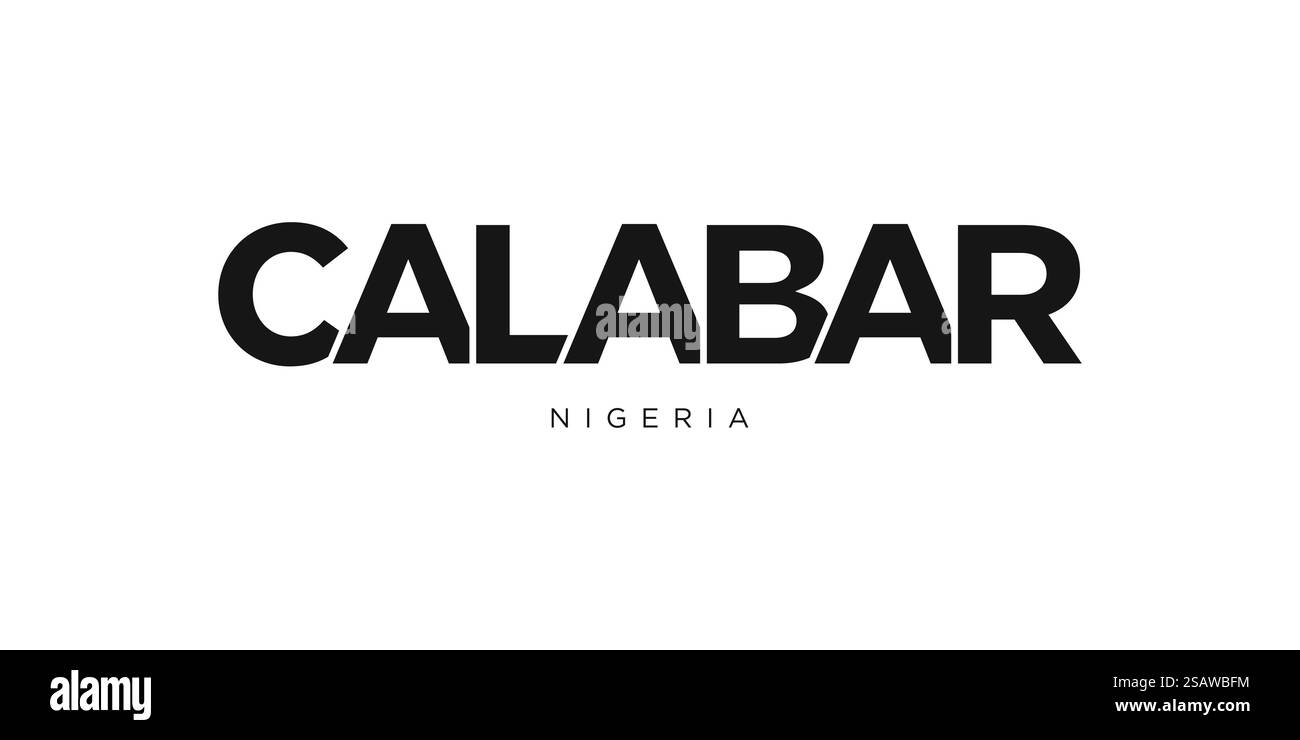 Calabar in Nigeria emblema per stampa e web. Il design presenta uno stile geometrico, un'illustrazione vettoriale con caratteri tipografici in grassetto in caratteri moderni. Slogan grafico isolato su sfondo bianco. Illustrazione Vettoriale