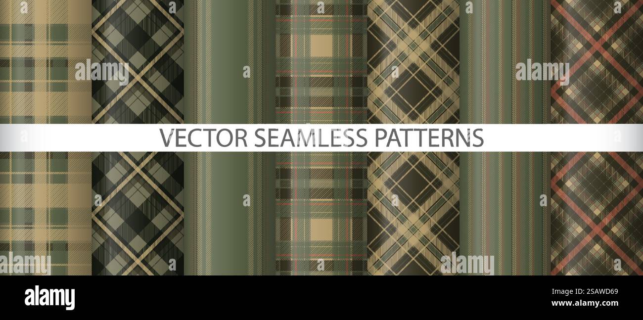Impostare il motivo in tessuto tartan. Verificare la consistenza senza cuciture. Collezione vettoriale di fondo in tessuto a quadri. Illustrazione Vettoriale