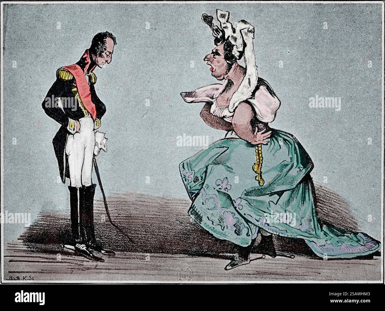 Francia. 1830. Pezzi satirici. La duchessa di Angouleme rimprovera un re Carlo X per la sua mancanza di energia. Incisione, 1897. Journées Révolutionnai Foto Stock