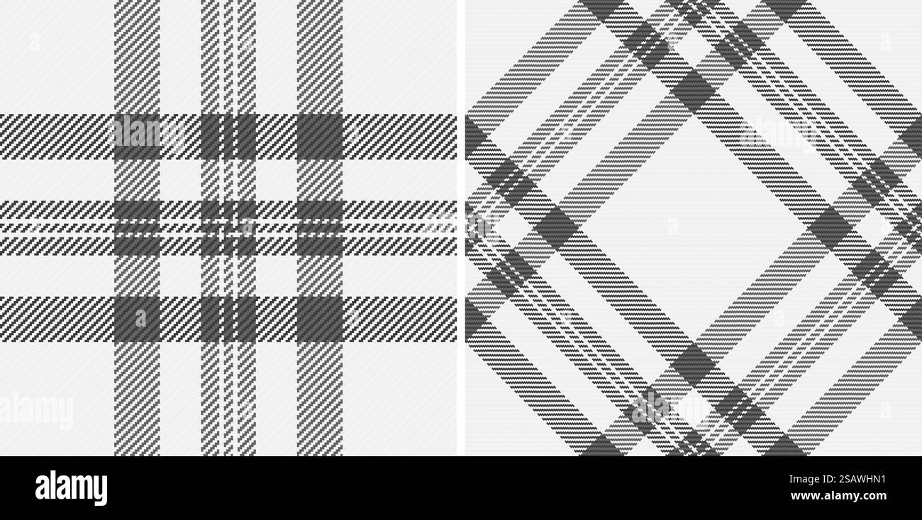 Sfondo in tessuto con motivo a quadri in tartan senza cuciture e tessuto a scacchi vettoriali. Set in colori monocromatici per le tendenze del design delle tende. Illustrazione Vettoriale