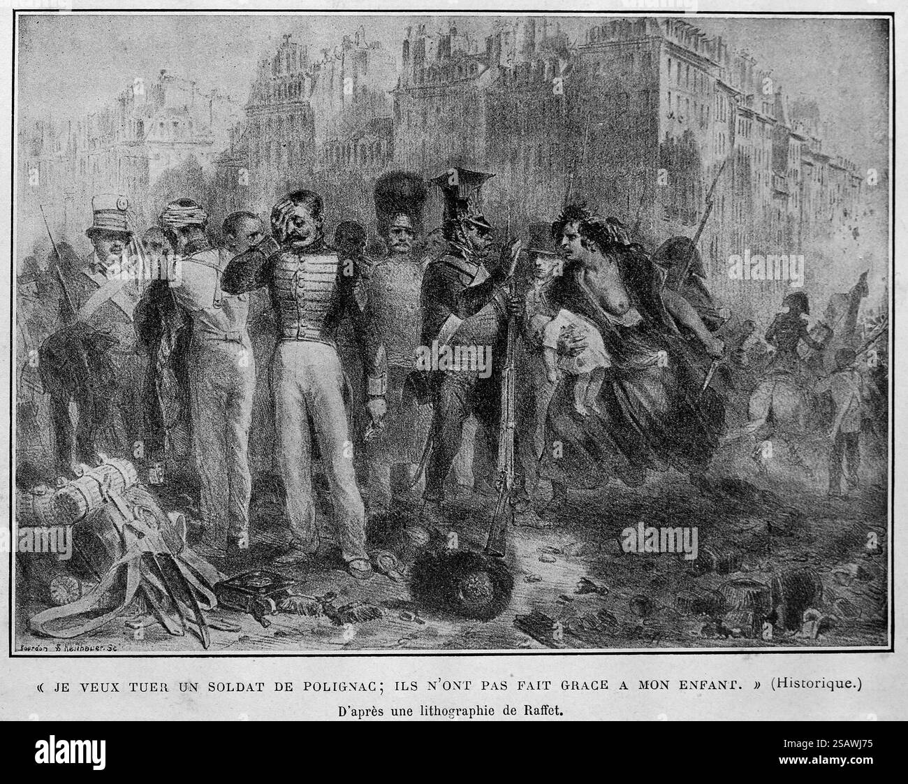Francia. Parigi. 1830 Rivoluzione. Voglio uccidere un soldato Polignac, non hanno risparmiato mio figlio. Journées Révolutionnaires, 1830-1848, Parigi, 1897 Foto Stock