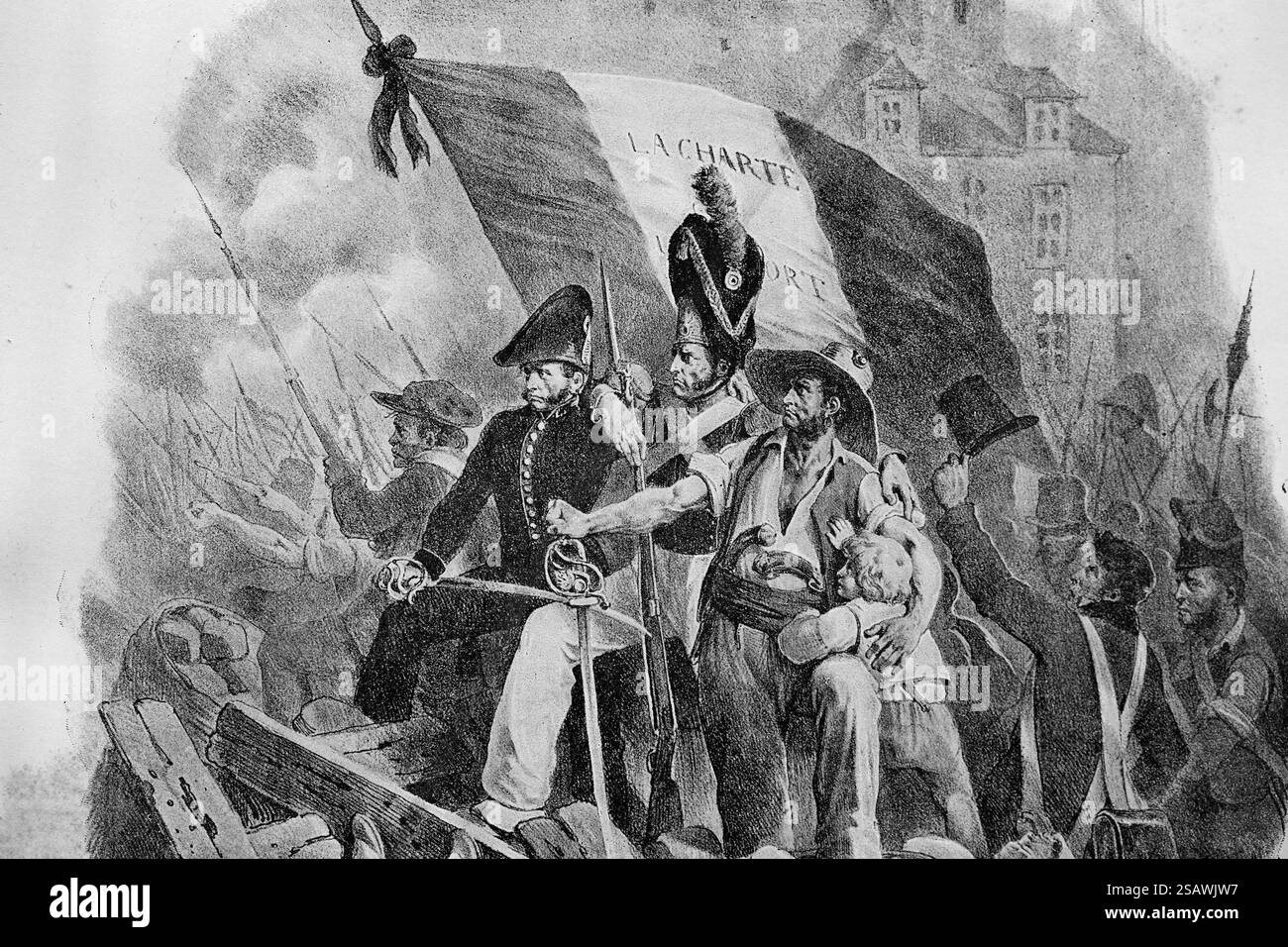 Francia. Parigi. Rivoluzione francese del 1830. "Charbonnier est maitre chez lui, luglio 29". Incisione "Journées Révolutionnarires". 1830-1840', Parigi, 19°. Foto Stock