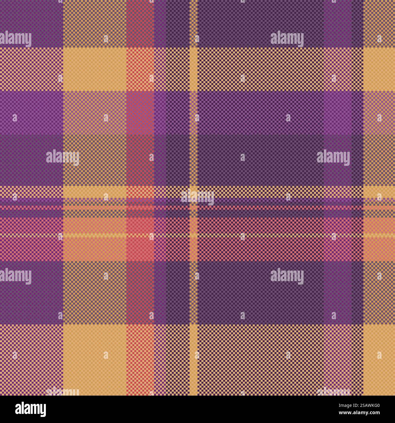 Tessuto vettoriale sovrapposto, sfondo a quadri con motivo paisley. I colori arancione e pastello dei tessuti Scenarios sono caratterizzati da un perfetto motivo di tartan. Illustrazione Vettoriale