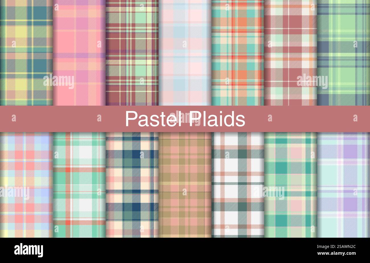 Collezione a quadri pastello, design in tessuto, motivo a scacchi per camicia, abito, vestito, stampa di carta da imballaggio, invito e carta regalo. Fasci a quadri pastello, design in tessuto, motivo a scacchi per camicia, abito, vestito, stampa di carta da imballaggio, invito e carta regalo. Illustrazione Vettoriale