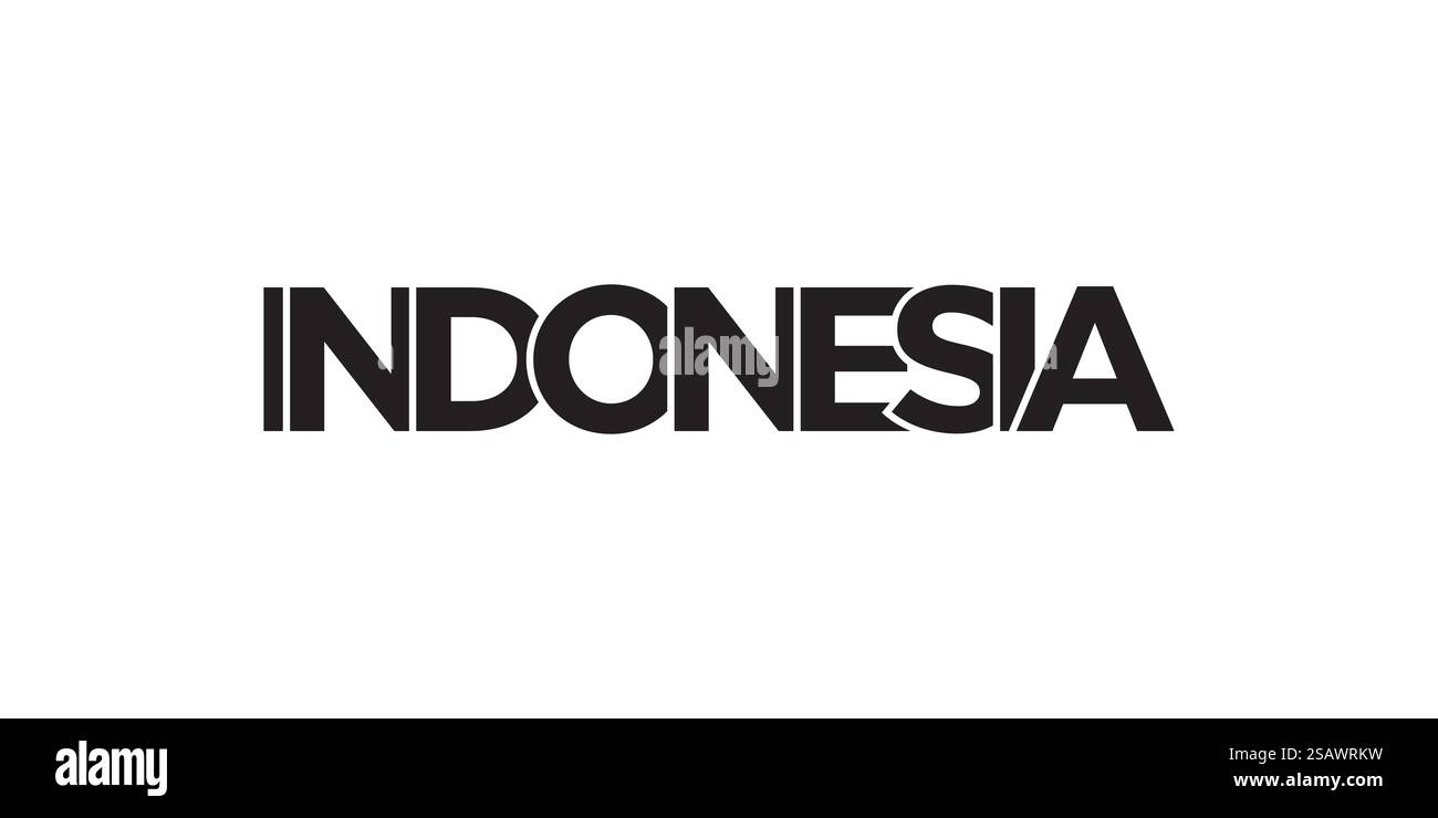 Emblema Indonesia per stampa e Web. Il design presenta uno stile geometrico, un'illustrazione vettoriale con caratteri tipografici in grassetto in caratteri moderni. Slogan grafico isolato su sfondo bianco.. Emblema Indonesia. Il design presenta uno stile geometrico, un'illustrazione vettoriale con caratteri tipografici in grassetto e un carattere moderno. Il lettering grafico dello slogan. Illustrazione Vettoriale