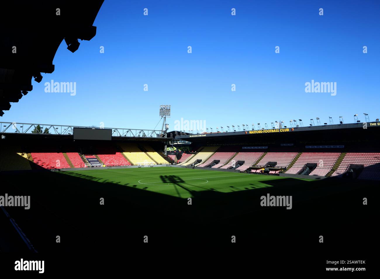 Vedute generali del Watford Football Club, Watford, Hertfordshire, Regno Unito. Foto Stock