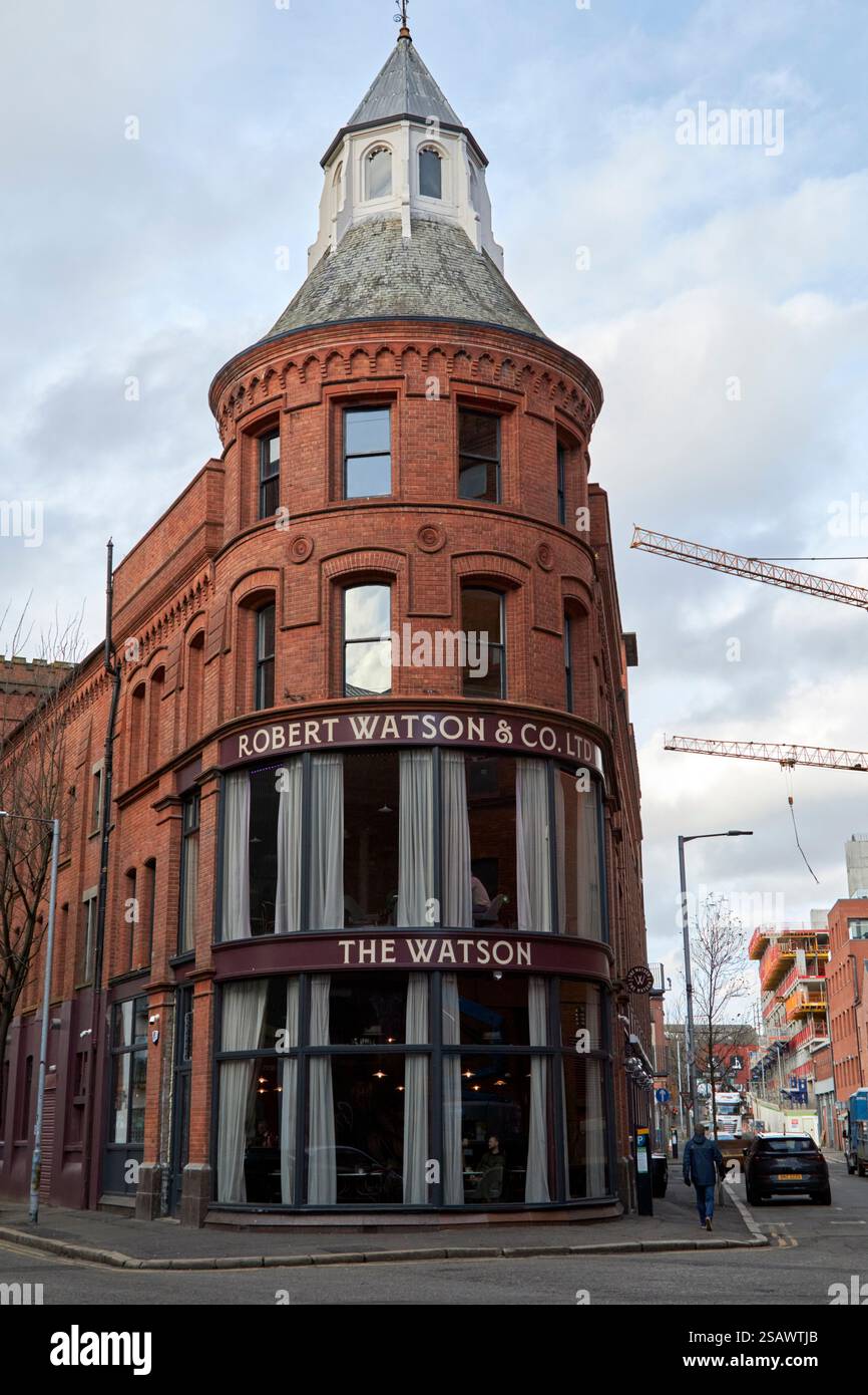 il bar watson in una ex fabbrica di mobili e edificio della biblioteca della sala piscina belfast, irlanda del nord, regno unito Foto Stock