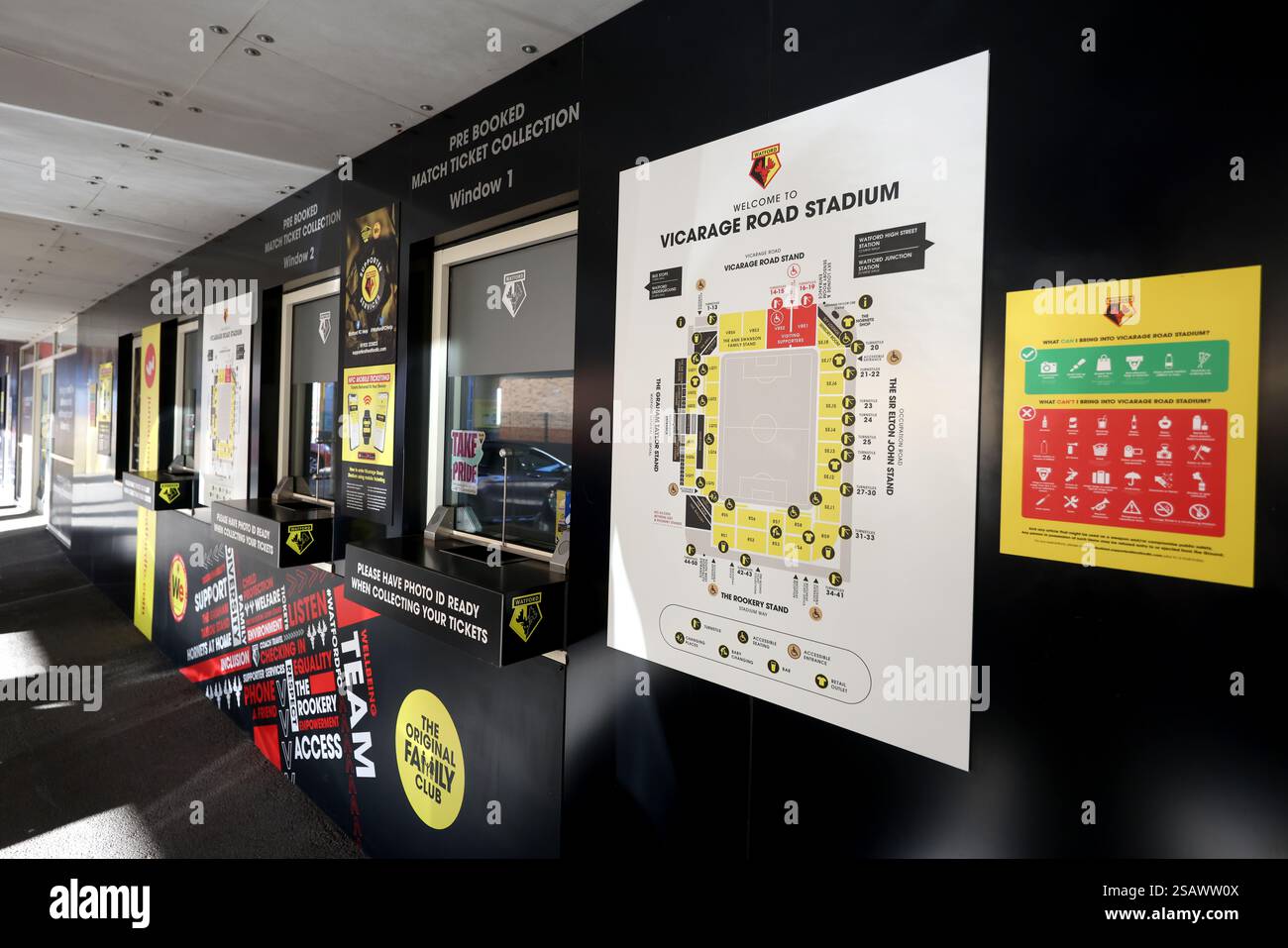 Vedute generali del Watford Football Club, Watford, Hertfordshire, Regno Unito. Foto Stock