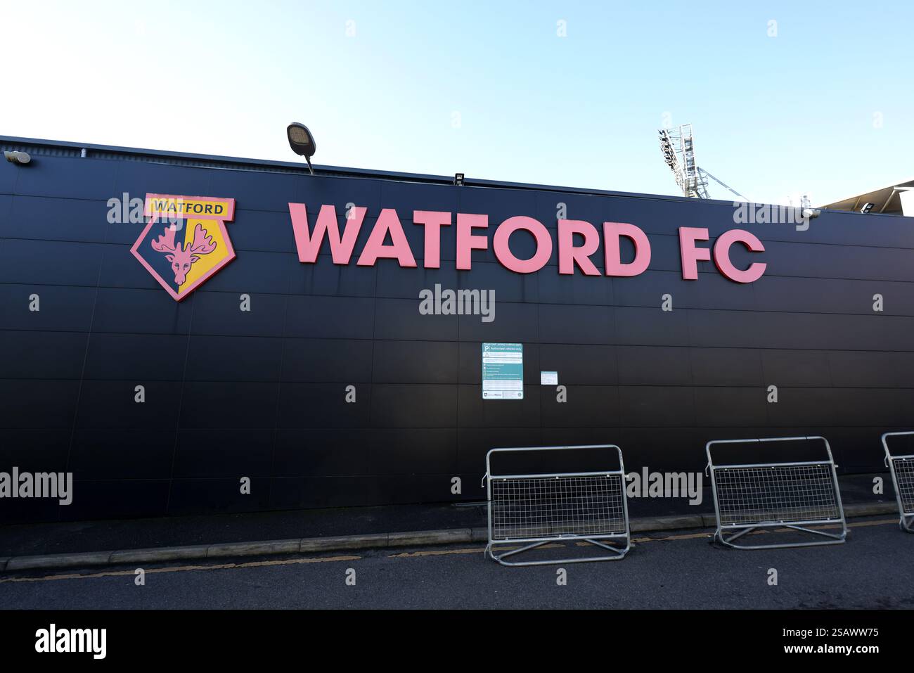 Vedute generali del Watford Football Club, Watford, Hertfordshire, Regno Unito. Foto Stock