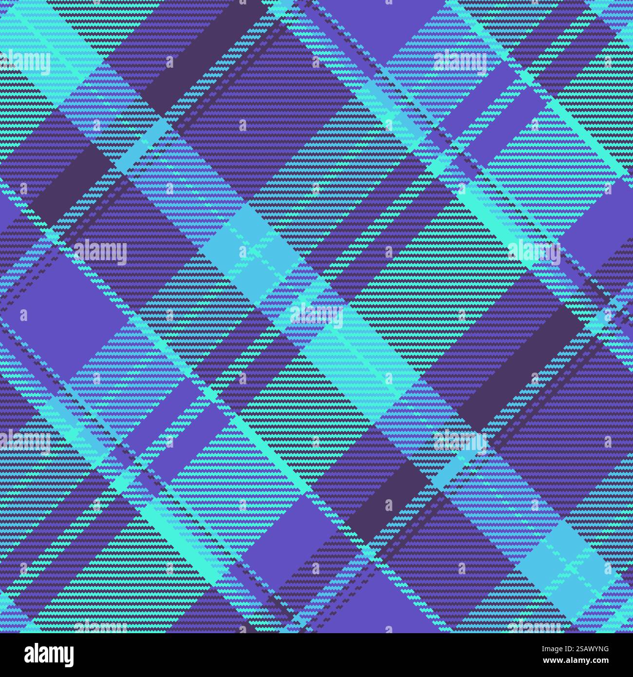 Controllo vettoriale dello sfondo di Capodanno, trama interna in tessuto. Motivo scozzese in tessuto nostalgia senza cuciture in colore viola e indaco. Illustrazione Vettoriale