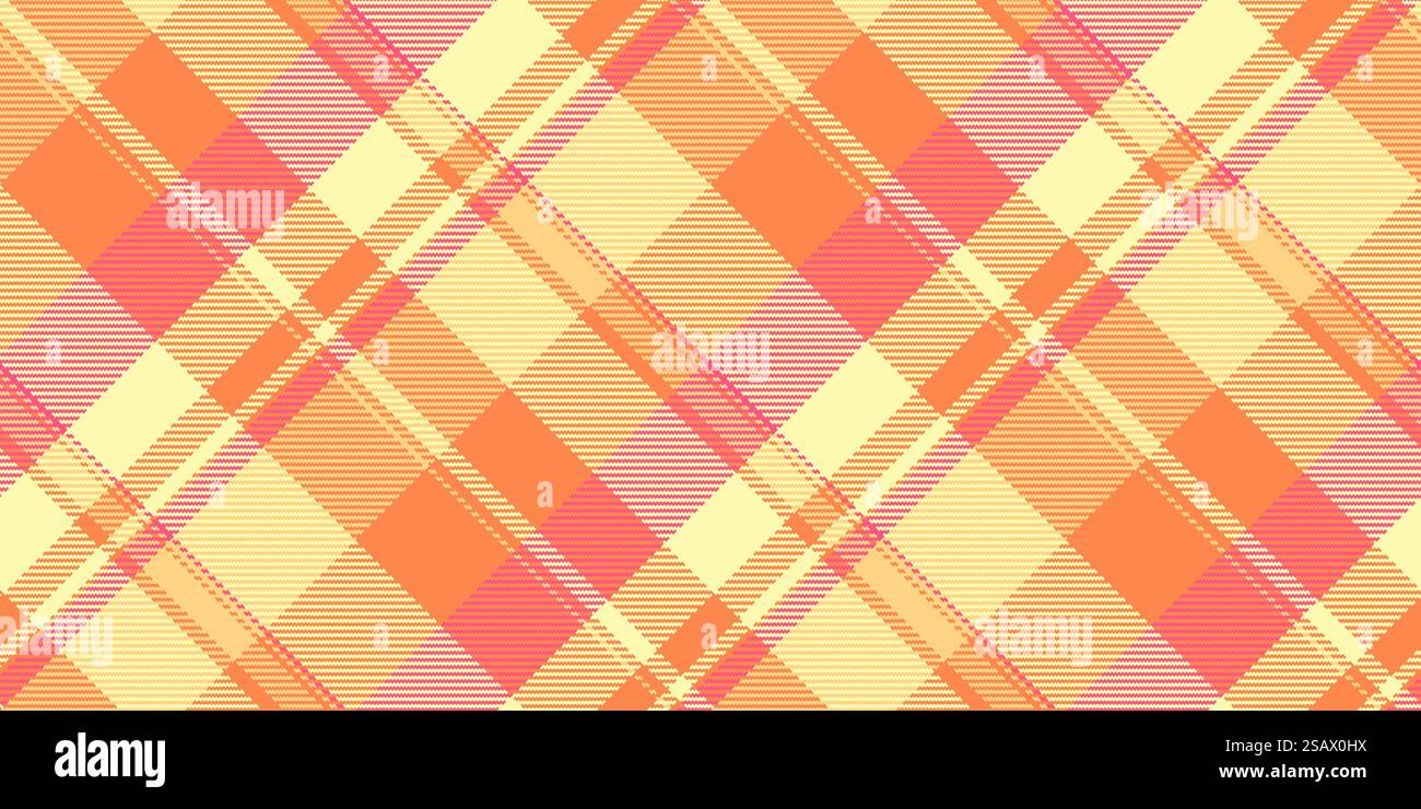 Motivo stazionario in tartan texture vettoriale sottile e senza cuciture. Quadri in tessuto francese di colore giallo e arancione. Illustrazione Vettoriale