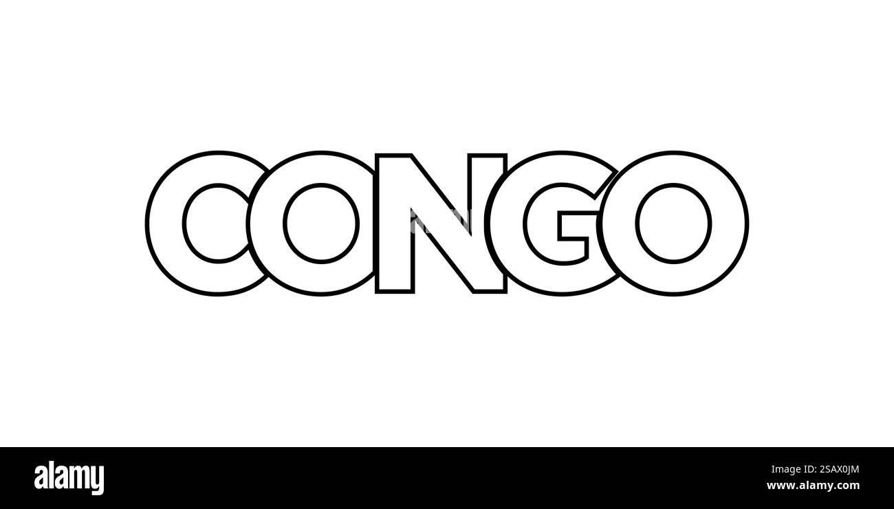 Emblema del Congo per stampa e Web. Il design presenta uno stile geometrico, un'illustrazione vettoriale con caratteri tipografici in grassetto in caratteri moderni. Slogan grafico isolato su sfondo bianco. Illustrazione Vettoriale