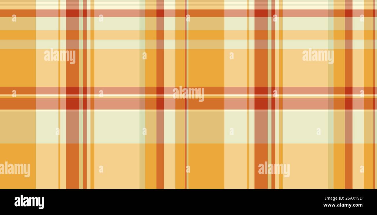 Tessuto King Tartan senza cuciture, vettore di sfondo con texture verticale. Tessuto a quadri con motivo in lino di colore ambra e arancione. Illustrazione Vettoriale