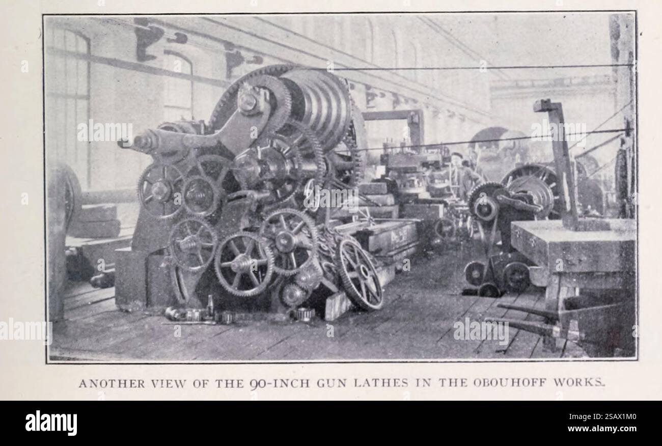 TORNI da 90 POLLICI, AL LAVORO PRESSO LA Obouhoff Works St. Petersburg, Niles Tool Works Company. DALL'ARTICOLO RUSSIA COME MERCATO PER MACCHINARI E MACCHINE UTENSILI. Di A. H. Ford. Dalla rivista Engineering dedicata al progresso industriale volume XXI 1901 The Engineering Magazine Co Foto Stock