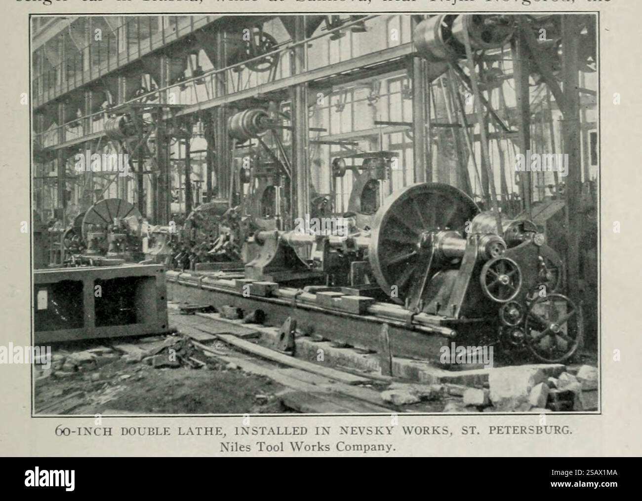DOPPIO TORNIO DA 60 POLLICI, INSTALLATO IN NEVSKY WORKS. ST. PIETROBURGO. Niles Tool Works Company. DALL'ARTICOLO RUSSIA COME MERCATO PER MACCHINARI E MACCHINE UTENSILI. Di A. H. Ford. Dalla rivista Engineering dedicata al progresso industriale volume XXI 1901 The Engineering Magazine Co Foto Stock