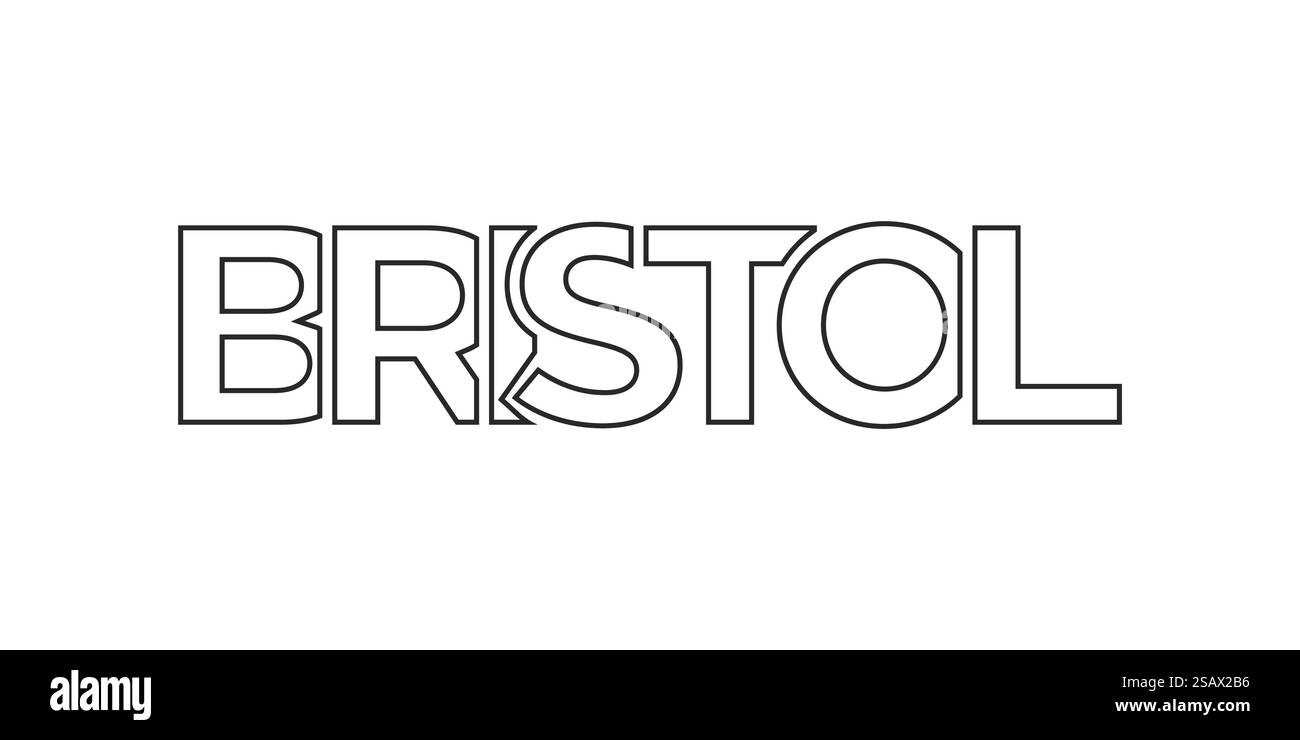 Il design di Bristol, città del Regno Unito, presenta un'illustrazione vettoriale in stile geometrico con caratteri tipografici in stile moderno su sfondo bianco. Città solarus nel Regno Unito che offre una miscela unica di monumenti storici e urbani. Il design presenta un'illustrazione in stile geometrico con caratteri tipografici in stile moderno su sfondo bianco. Illustrazione Vettoriale