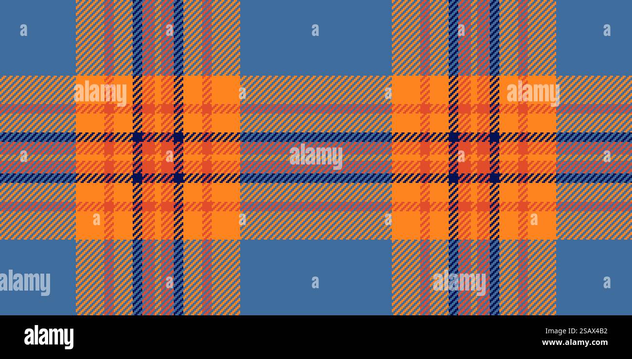 Tessuto superficiale a quadri, nessuno deve controllare lo sfondo tartan. Tessuto Royal con motivo vettoriale senza cuciture in colore ciano e mandarino vivace. Illustrazione Vettoriale