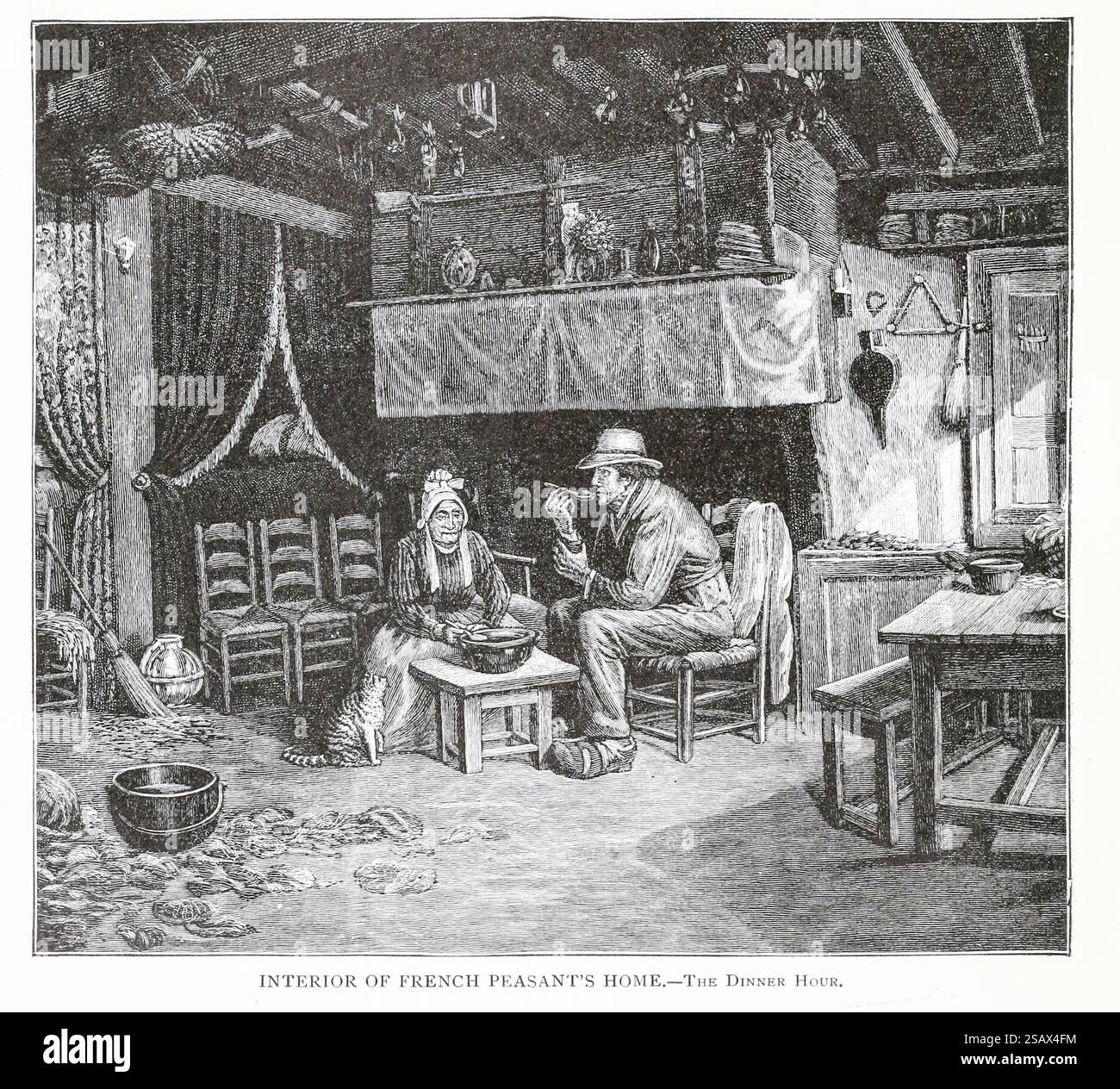 INTERNO DELLA CASA DEI CONTADINI FRANCESI. L'ora della cena i francesi, DISCESA DAI ROMANI. Dal volume 3 della storia universale di Ridpath: Un resoconto dell'origine, della condizione primitiva e dello sviluppo etnico delle grandi razze dell'umanità, e dei principali eventi nell'evoluzione e nel progresso della vita civile tra uomini e nazioni, da fonti recenti e autentiche con un'indagine preliminare sul tempo, il luogo e le modalità dell'inizio di Ridpath, John Clark, 1840-1900 pubblicato nel 1897 Foto Stock