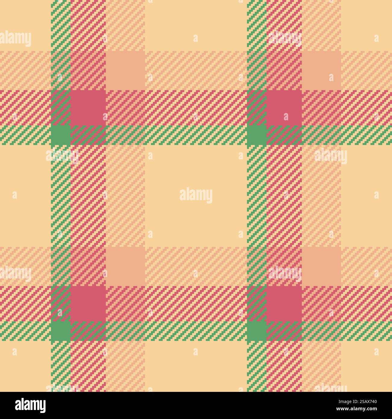 motivo scozzese con texture senza cuciture anni '70, sfondo a quadri anni '60. Tessuto vettoriale Bandana in tessuto a scacchi nei colori ambra e arancione. Illustrazione Vettoriale
