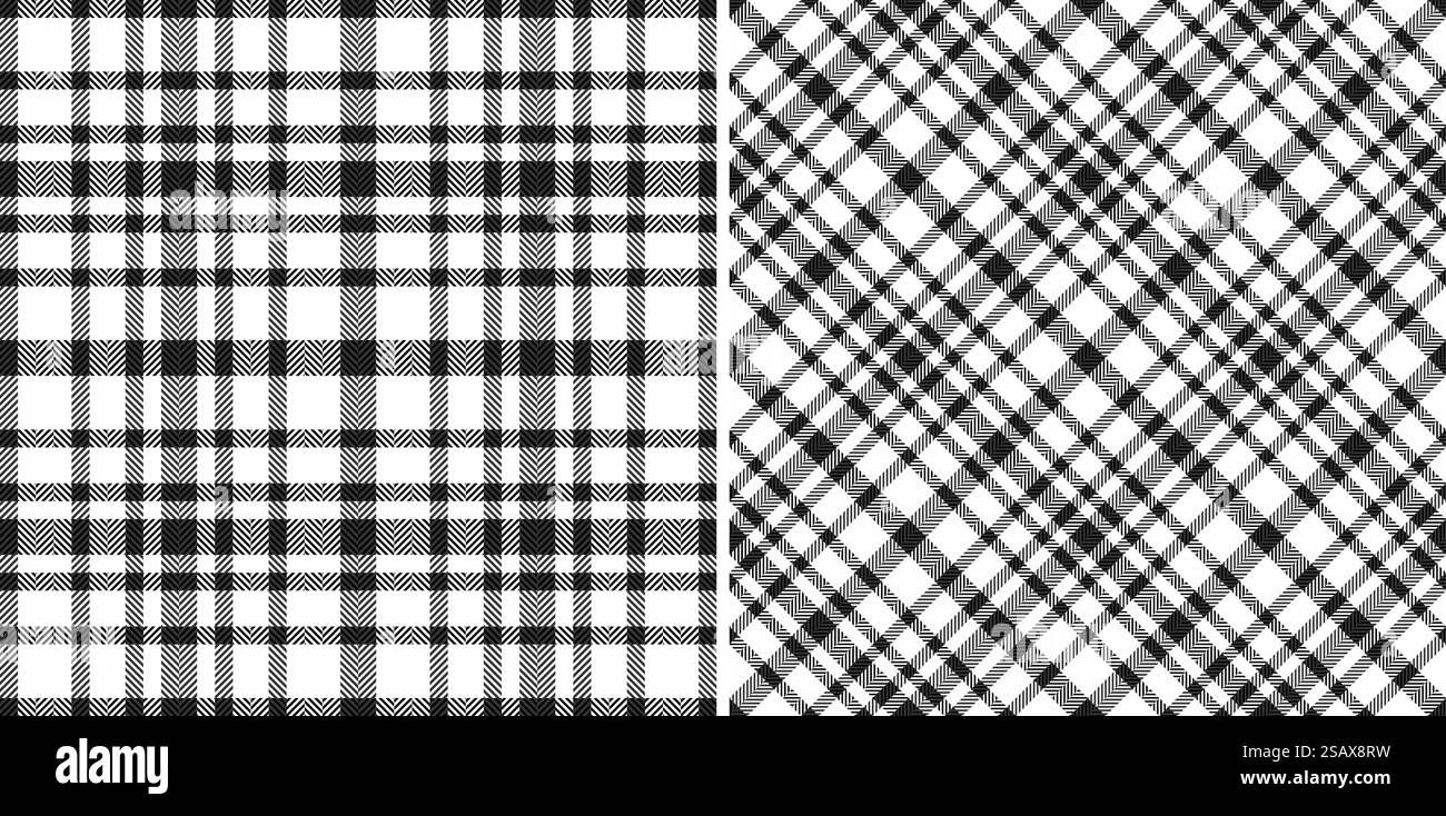 Controllare il vettore tartan del motivo a quadri senza cuciture con una trama in tessuto di fondo. Impostato in colori monocromatici. Le migliori tendenze della moda per l'anno... Controllare il vettore tartan del motivo a quadri senza cuciture con una trama in tessuto di fondo. Illustrazione Vettoriale
