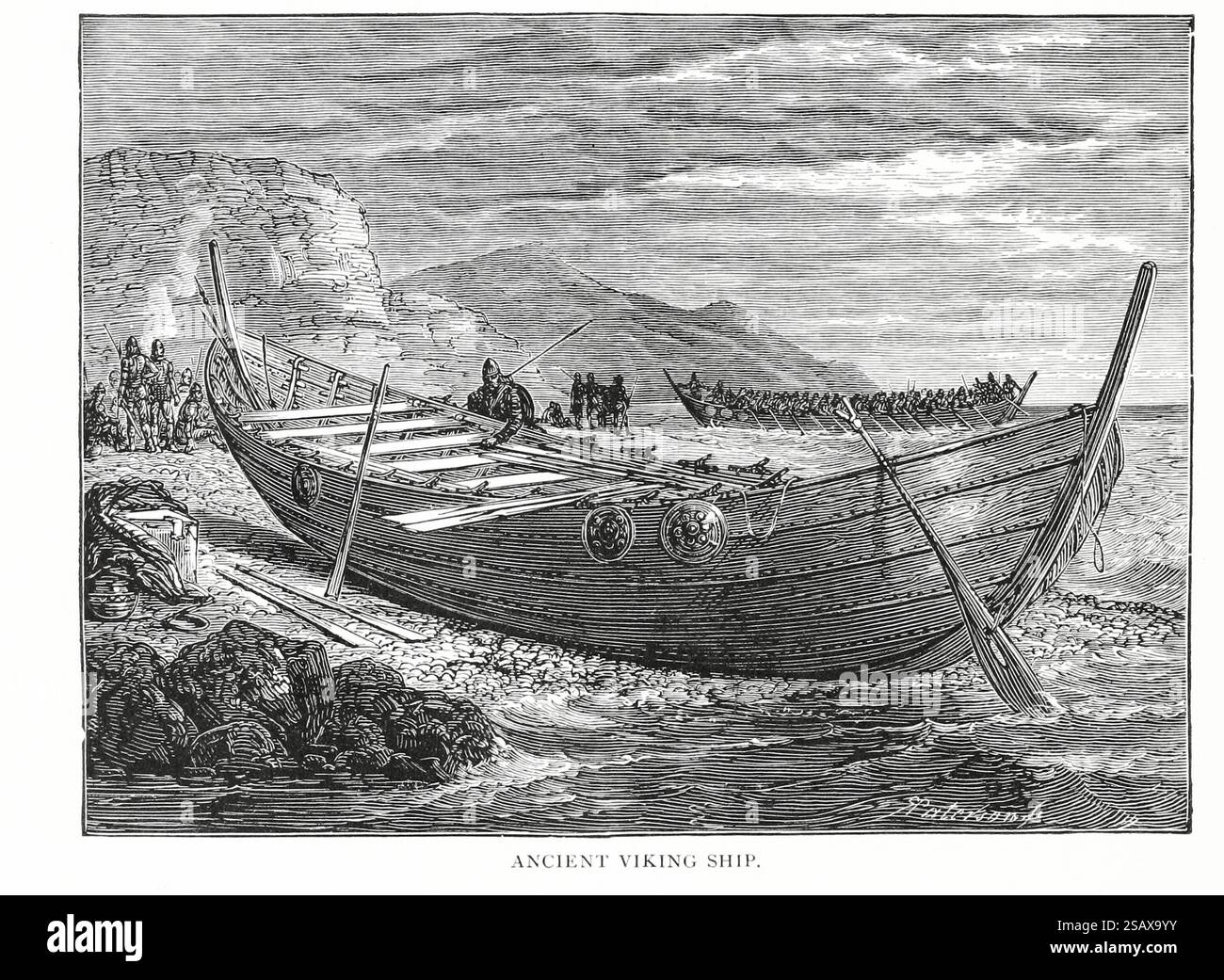Antica nave vichinga i popoli teutonici dal volume 4 della storia universale di Ridpath: Un resoconto dell'origine, della condizione primitiva e dello sviluppo etnico delle grandi razze dell'umanità, e dei principali eventi nell'evoluzione e nel progresso della vita civile tra uomini e nazioni, da fonti recenti e autentiche con un'indagine preliminare sul tempo, il luogo e le modalità dell'inizio di Ridpath, John Clark, 1840-1900 pubblicato nel 1897 Foto Stock