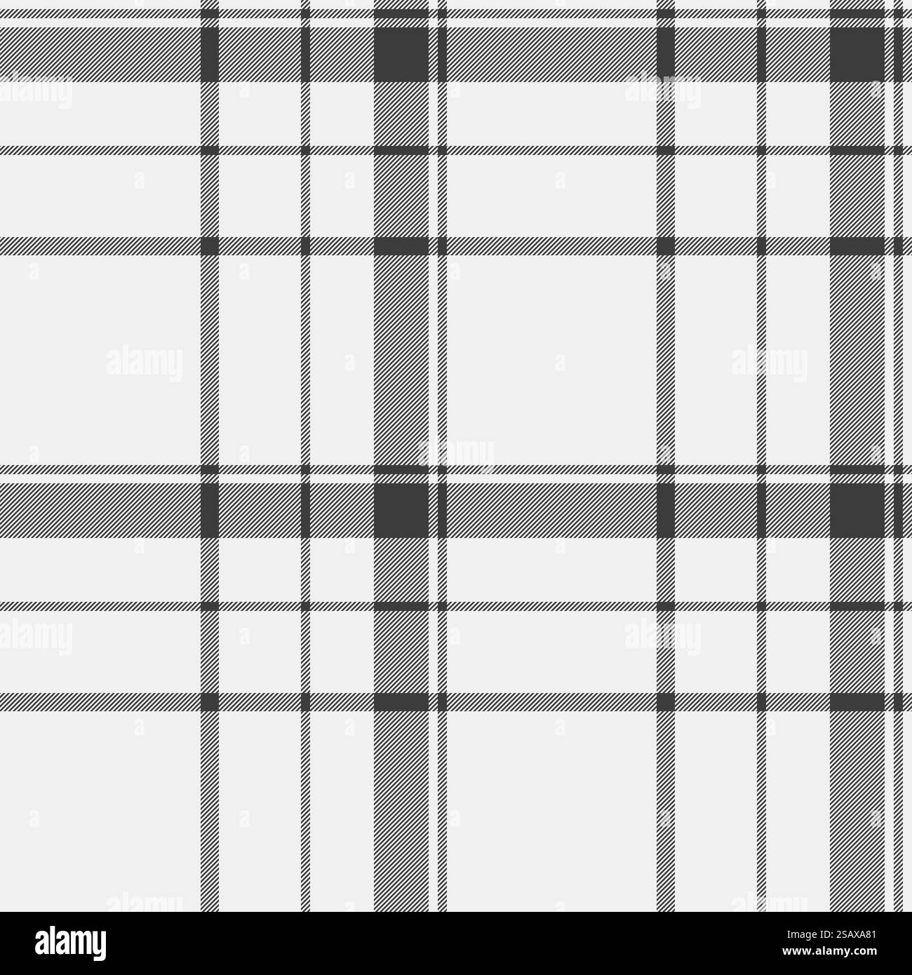 Tessuto di fondo in tessuto personalizzato, tessuto a controllo vettoriale di lino. Motivo tartan maturo senza cuciture nei colori bianco e grigio. Illustrazione Vettoriale
