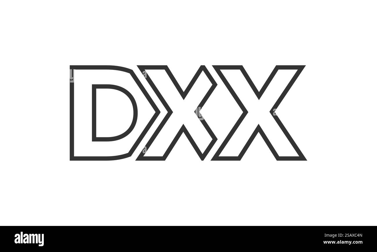 Modello di design con logo DXX con testo in grassetto forte e moderno. Logotipo vettoriale iniziale con tipografia semplice e minima. Identità aziendale alla moda, ideale per la presenza del marchio aziendale. Illustrazione Vettoriale
