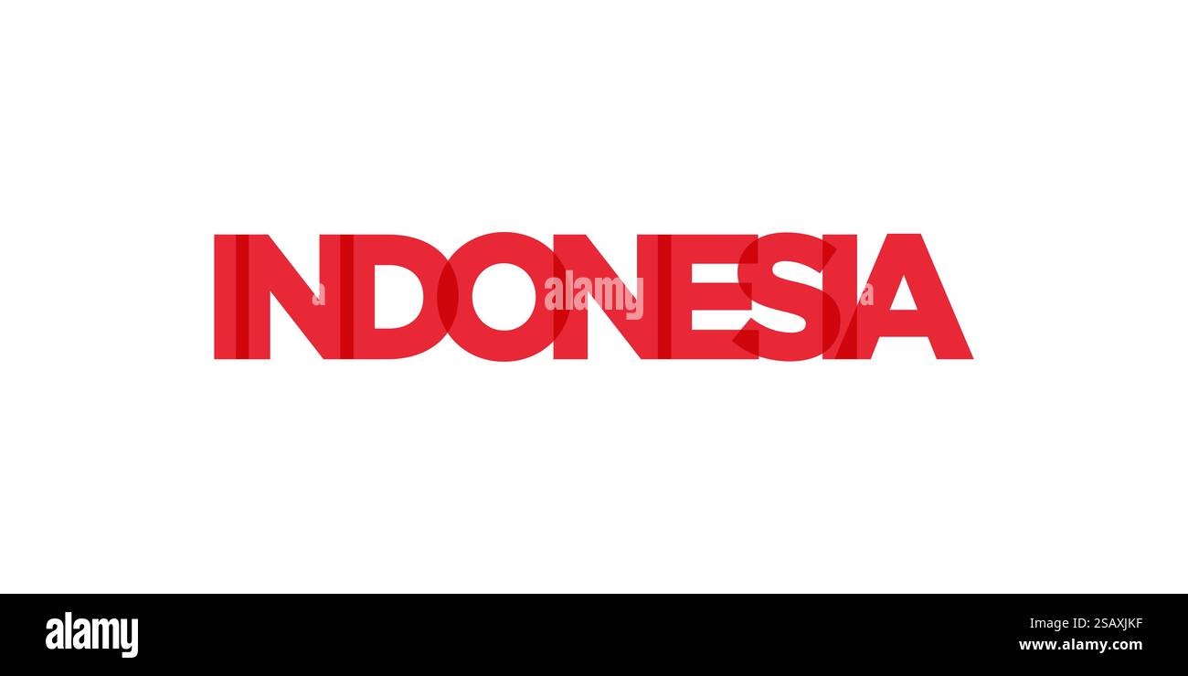 Emblema Indonesia per stampa e Web. Il design presenta uno stile geometrico, un'illustrazione vettoriale con caratteri tipografici in grassetto in caratteri moderni. Slogan grafico isolato su sfondo bianco.. Emblema Indonesia. Il design presenta uno stile geometrico, un'illustrazione vettoriale con caratteri tipografici in grassetto e un carattere moderno. Il lettering grafico dello slogan. Illustrazione Vettoriale