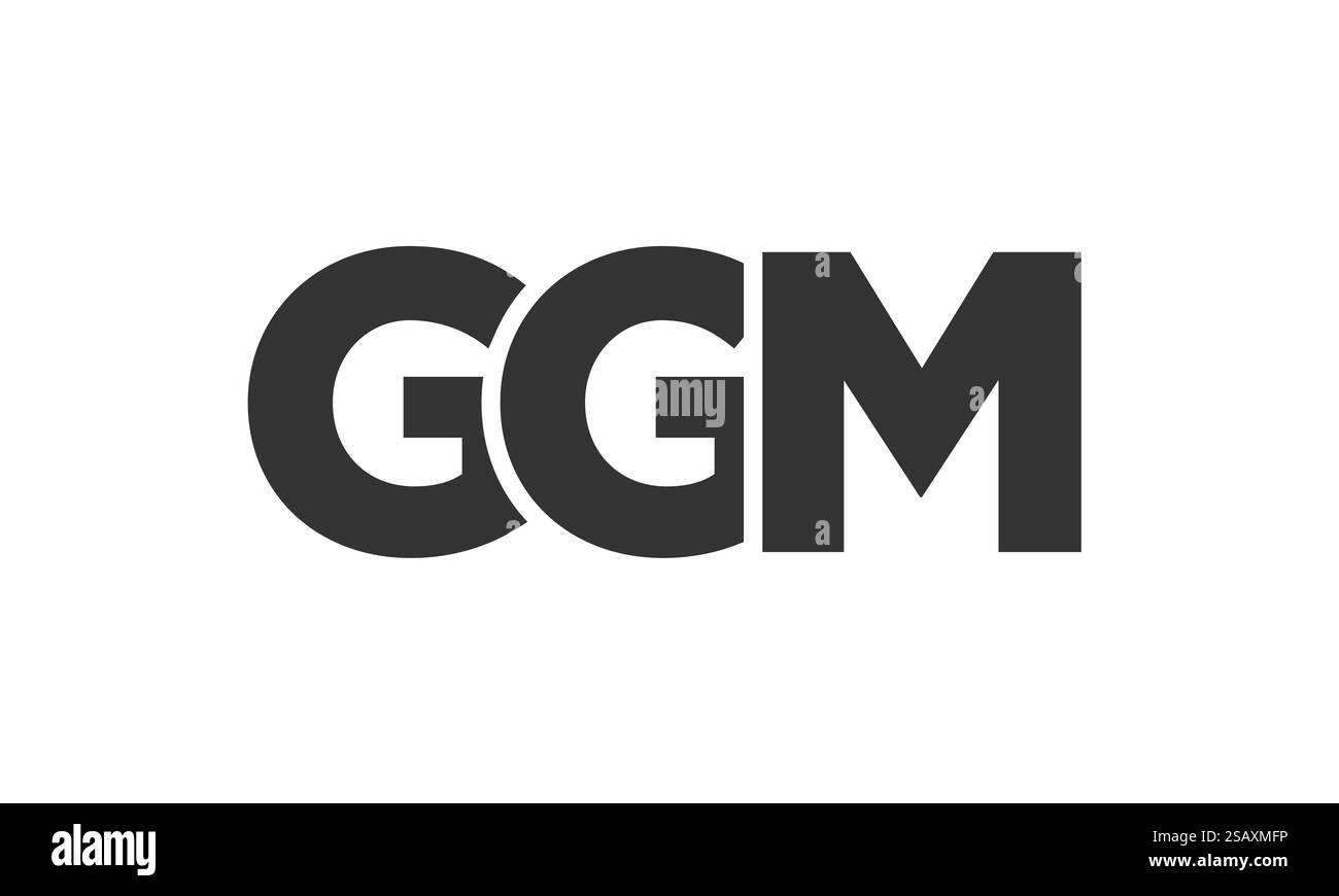 Modello di design con logo GGM con testo in grassetto forte e moderno. Logotipo vettoriale iniziale con tipografia semplice e minima. Identità aziendale alla moda, ideale per la presenza del marchio aziendale. Illustrazione Vettoriale
